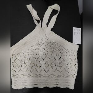 Cream Knit Cropped Tank Top